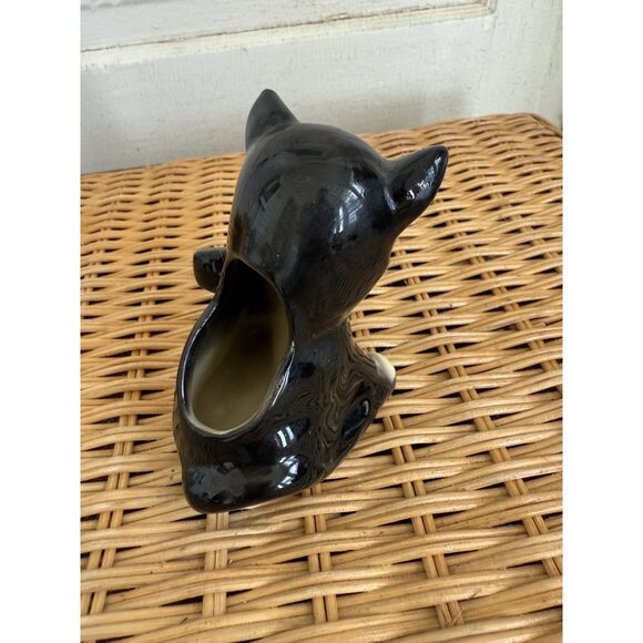 Vintage Shawnee Pottery Small Black Kitten With Bow Planter - Picture 3 of 7